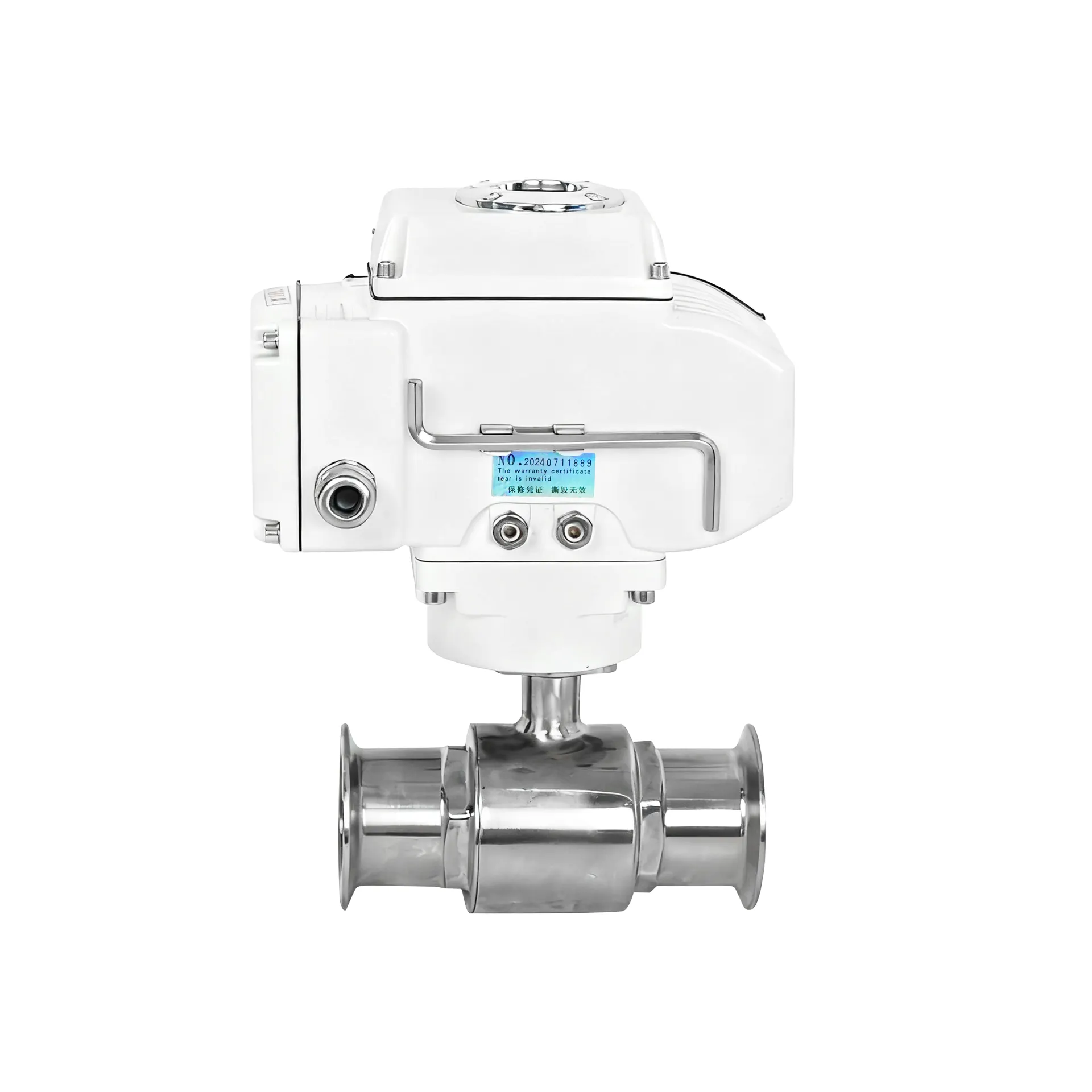 Válvula de bola eléctrica de pinza sanitaria DK55-2WS – Vista trasera