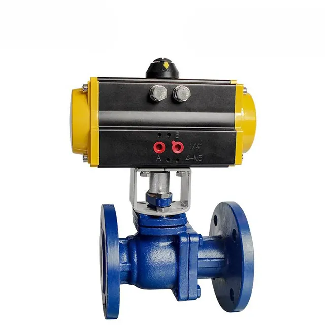 Detalle del revestimiento de flúor de PTFE dentro de una válvula de bola neumática con brida para una fuerte resistencia a la corrosión